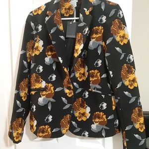 Paraphrase Black Blazer with Mustard Yellow & Gray Floral Print